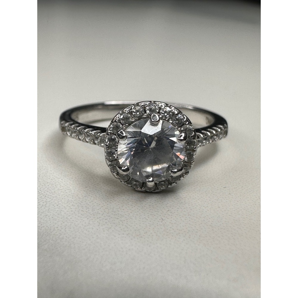 Sterling Silver 925 Round Halo Cubic Zirconia Engagement Ring Size 6